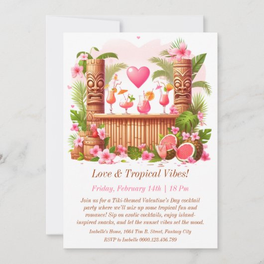 Valentinstag Tiki Cocktail Party Einladung (Vorderseite)