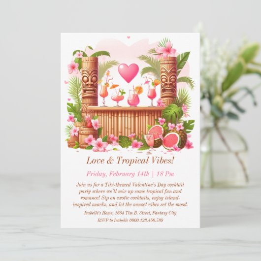 Valentinstag Tiki Cocktail Party Einladung (Stehend Vorderseite)