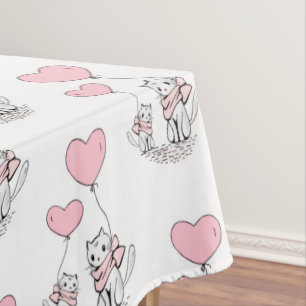 Valentinstag-Tischdecke Katze rosa Herzen Tischdecke