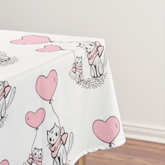 Valentinstag-Tischdecke Katze rosa Herzen Tischdecke (Beispiel)