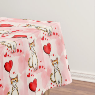 Valentinstag-Tischdecke Katze Rote Herzen Tischdecke