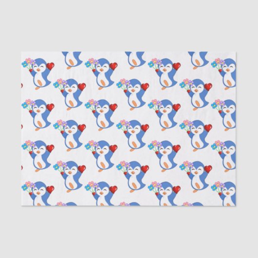 Valentinstag Tissue Pinguin Hearts Seidenpapier (Vorderseite)