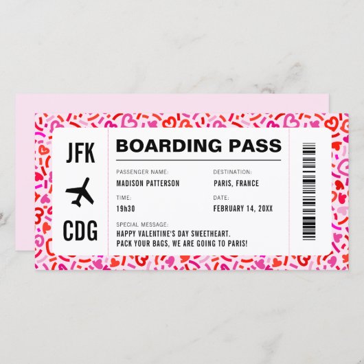 Valentinstag Travel Flight Boarding Pass Feiertagskarte (Vorne/Hinten)