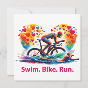 Valentinstag-Triathlon-Kissen, Schwimmen Radfahren Feiertagskarte