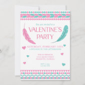 Valentinstag Tribal Pink Aquamarin Feathers Party Einladung (Vorderseite)