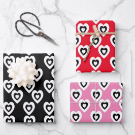 Valentinstag Triple Hearts Tile Rosa Muster Geschenkpapier Set