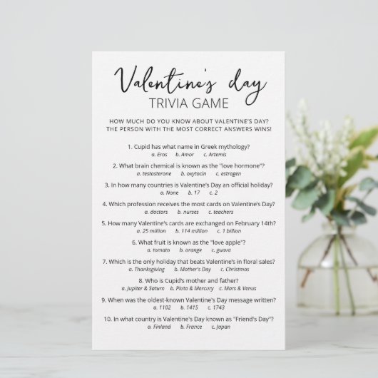 Valentinstag Trivia Spiel mit Antworten (Stehend Vorderseite)