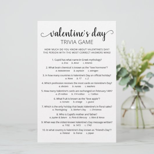 Valentinstag Trivia Spiel mit Antworten (Stehend Vorderseite)