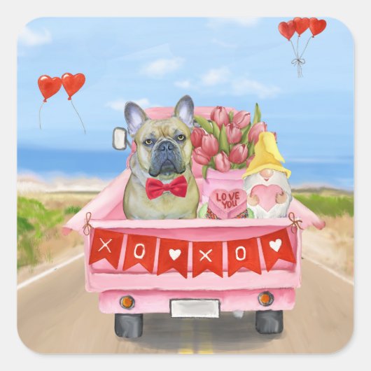 Valentinstag-Truck Quadratischer Aufkleber (Vorderseite)