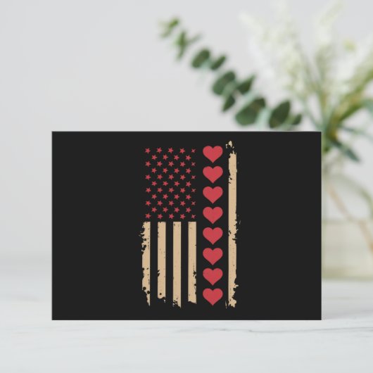 Valentinstag US Flag Hört Dankeskarte (Stehend Vorderseite)