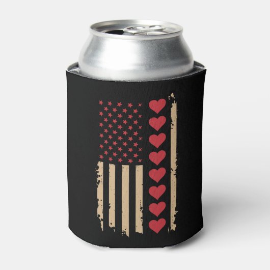 Valentinstag US Flag Hört Dosenkühler (Kanne Vorderseite)