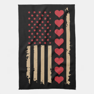 Valentinstag US Flag Hört Geschirrtuch