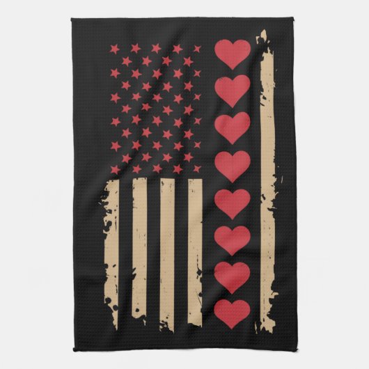 Valentinstag US Flag Hört Geschirrtuch (Vertikal)