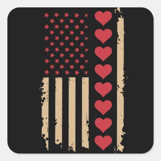 Valentinstag US Flag Hört Quadratischer Aufkleber (Vorderseite)