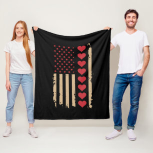 Valentinstag US-Flagge Herzen Fleecedecke