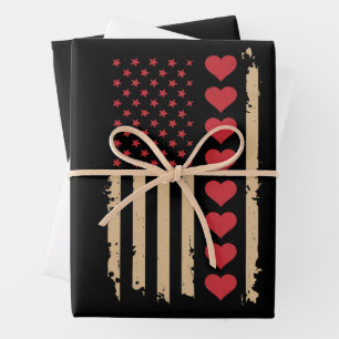 Valentinstag US Flagge Herzen  Geschenkpapier Set