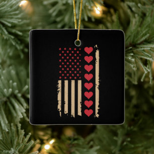 Valentinstag US-Flagge Herzen Keramikornament