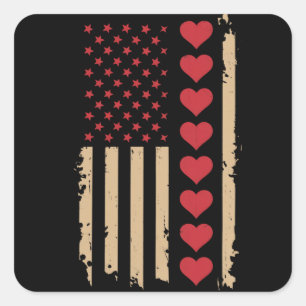 Valentinstag US-Flagge Herzen  Quadratischer Aufkleber