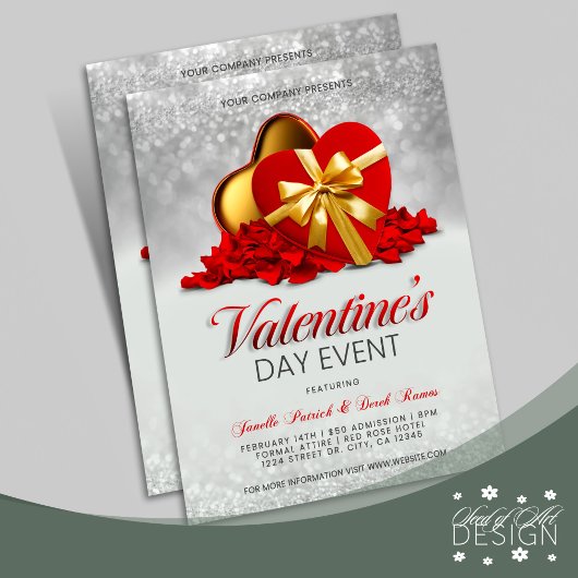 Valentinstag Veranstaltung Red Heart Box & Rose Pe Flyer