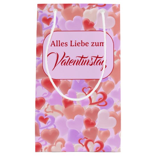 Valentinstag: Viele Herzen in 3D-Optik -  Kleine Geschenktüte (Vorderseite)