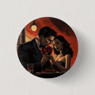Valentinstag Vintag Retro-Paar Comic Button