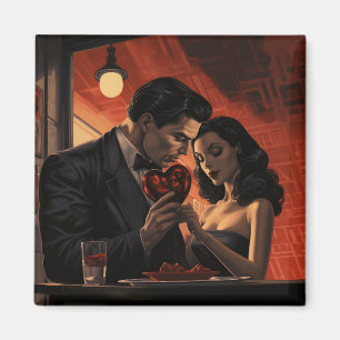 Valentinstag Vintag Retro-Paar Comic Magnet