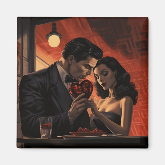 Valentinstag Vintag Retro-Paar Comic Magnet (Vorne)