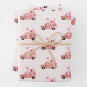 Valentinstag Vintag rosa LKW und Ballons Geschenkpapier Set