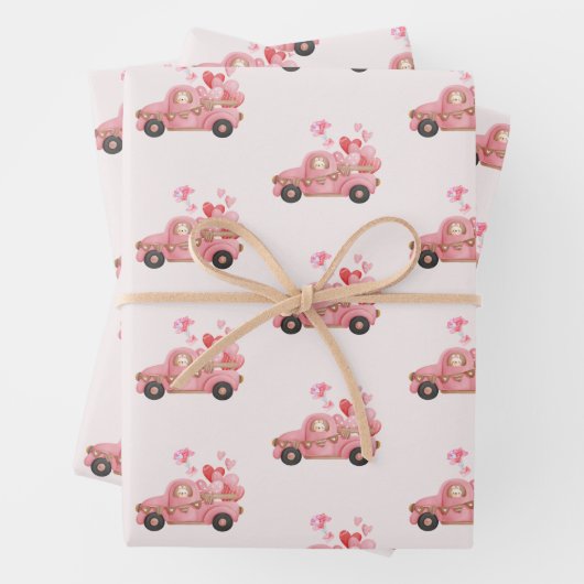 Valentinstag Vintag rosa LKW und Ballons Geschenkpapier Set (Beispiel)