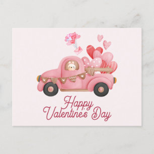 Valentinstag Vintag rosa LKW und Ballons Postkarte