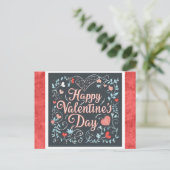 Valentinstag Vintag Script Red Heart Floral Postkarte (Stehend Vorderseite)