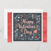 Valentinstag Vintag Script Red Heart Floral Postkarte (Vorne/Hinten)