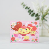 Valentinstag Vintag Teapot Tea Set Postkarte (Stehend Vorderseite)