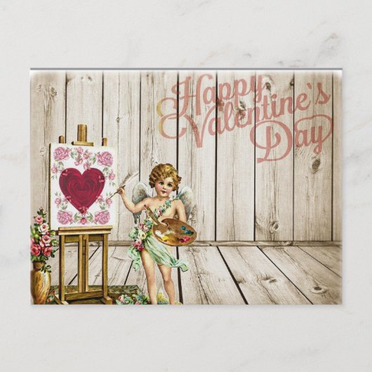 Valentinstag Vintage Blume Cherub Feiertagspostkarte (Vorderseite)
