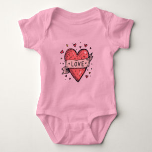 Valentinstag Vintage-Herz-Doodle-Liebe Baby Strampler
