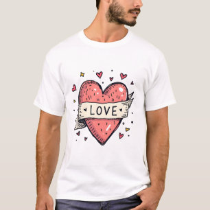 Valentinstag Vintage-Herz-Doodle-Liebe T-Shirt