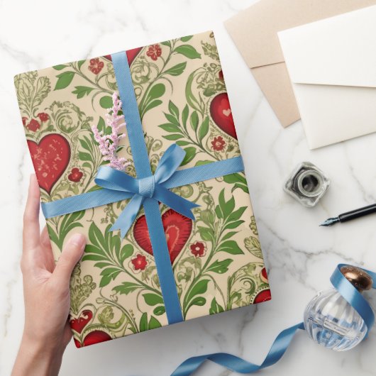 Valentinstag Vintage-Herzen  Geschenkpapier (Schenken)