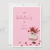 Valentinstag – Vintage Mädchen mit Herzstrauß Feiertagskarte (Vorderseite)