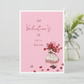 Valentinstag – Vintage Mädchen mit Herzstrauß Feiertagskarte (Stehend Vorderseite)