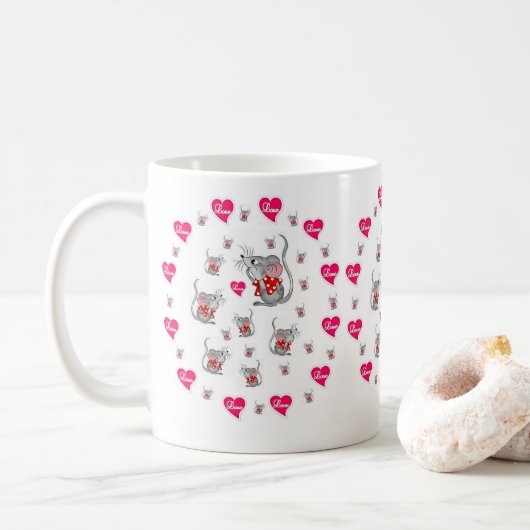 Valentinstag Vintage Mäuse Tasse (Mit Donut)