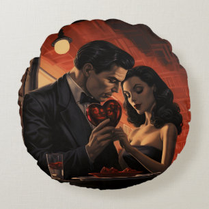 Valentinstag vintage retro Paar Comic Rundes Kissen