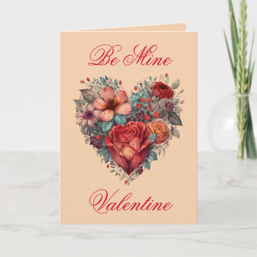 Valentinstag Vintages Herz und Blume Karte (Vorderseite)
