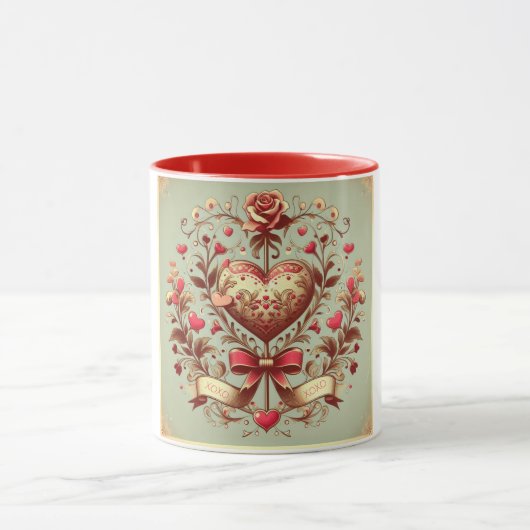 Valentinstag Vintages Herz Xoxo Tasse (Zentrum)