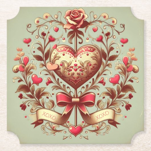 Valentinstag Vintages Herz Xoxo Untersetzer (Vorderseite)