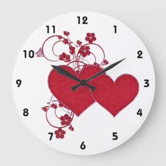 Valentinstag von Doppelherzen und Glitzer Große Wanduhr