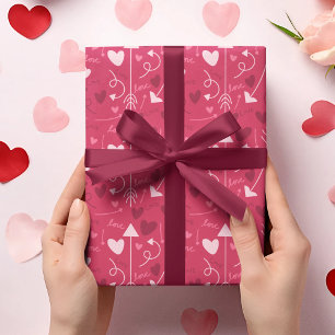 Valentinstag - Warme rosa Herzen und Pfeile Geschenkpapier