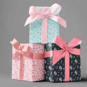 Valentinstag Wasserfarbe Herzen Blumen Muster  Geschenkpapier Set