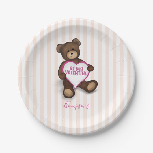 Valentinstag Wasserfarbe Moderne Rustikale Teddy Pappteller (Vorderseite)