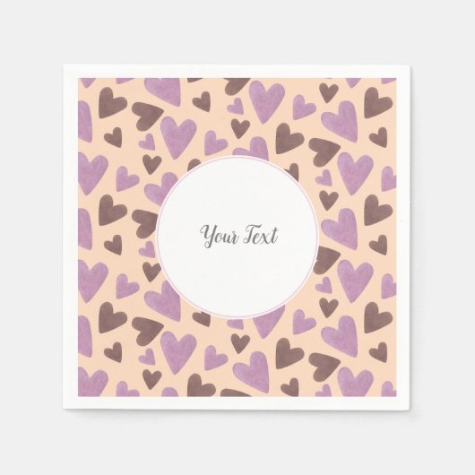 Valentinstag Wasserfarbe Party Braun Rosa Serviette (Vorderseite)