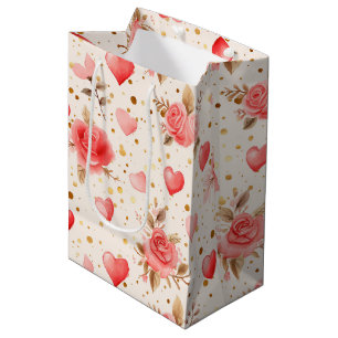 Valentinstag-Wasserfarben-Rosen, Herzen Wein, Klei Mittlere Geschenktüte